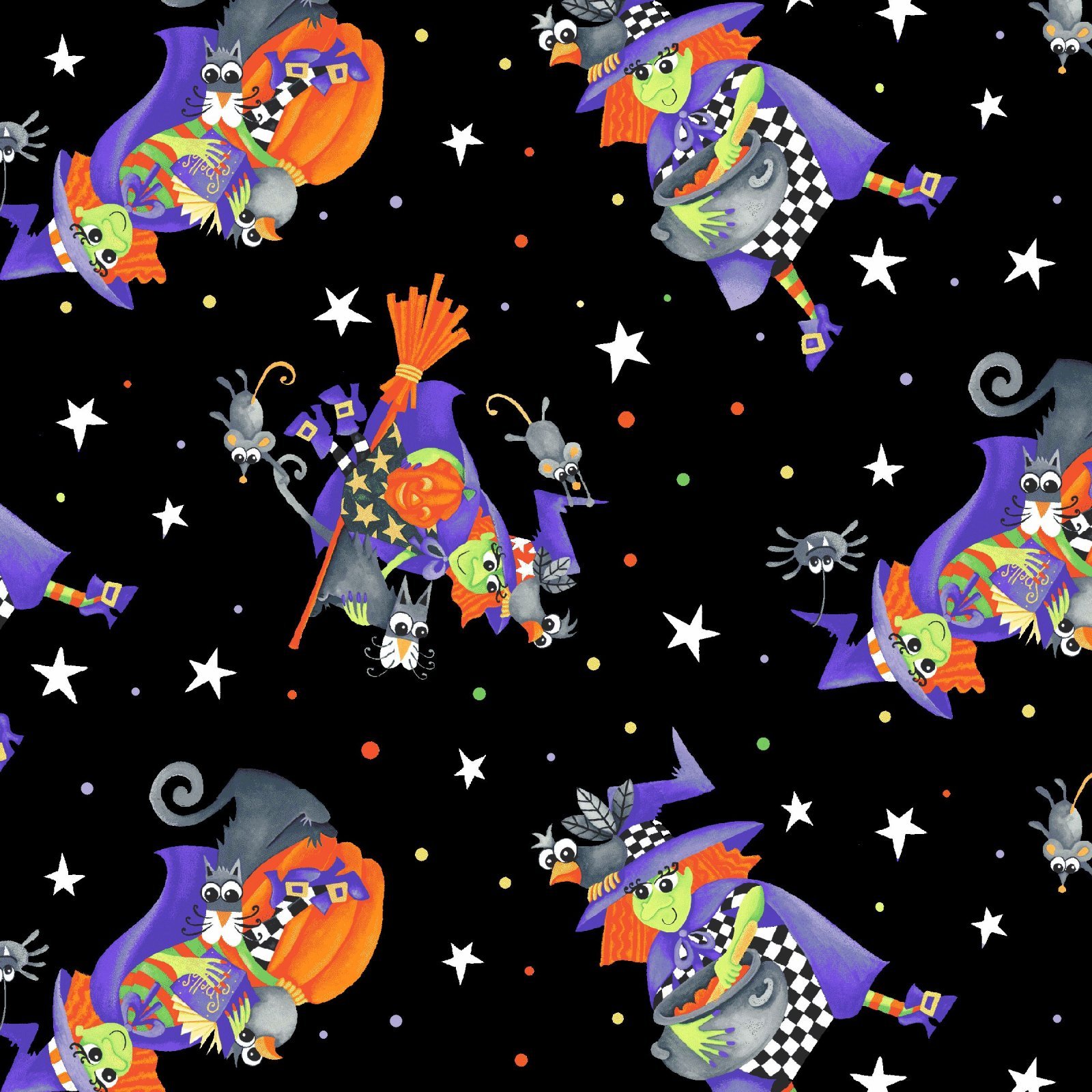 Boo! 242G95 Witches, Black Cat, Stars GLOW IN THE DARK