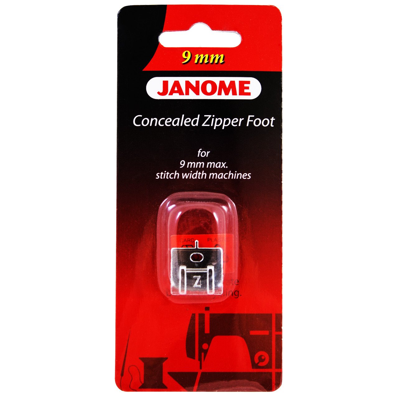 Janome Concealed Zipper Foot 9mm machines