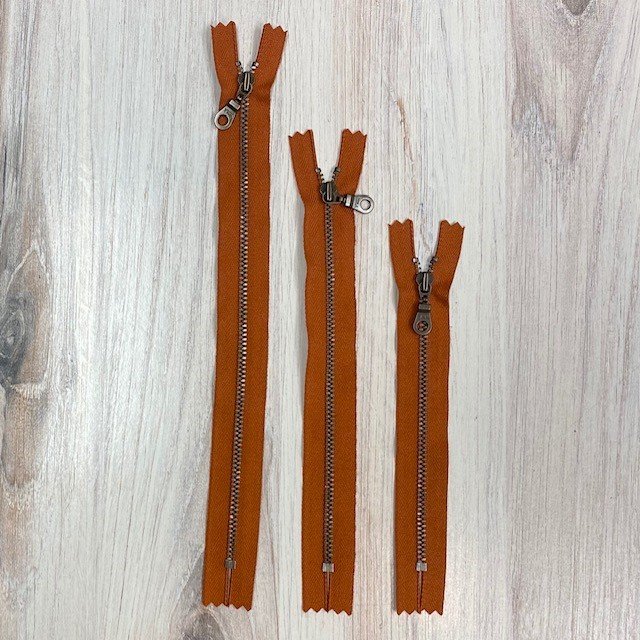 Rust + Antique Brass Metal Zippers