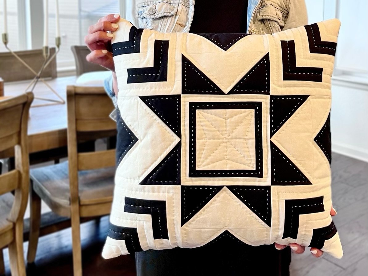 Pieced Pillow with Hand Quilting