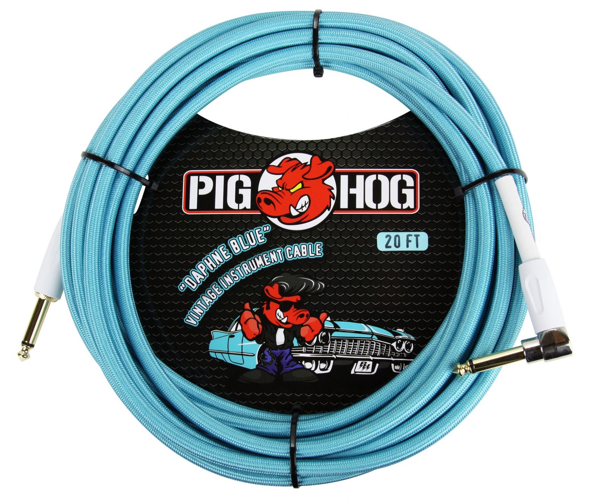 Pig Hog Daphne Blue 20ft Instrument Cable Right Angle 672485348139