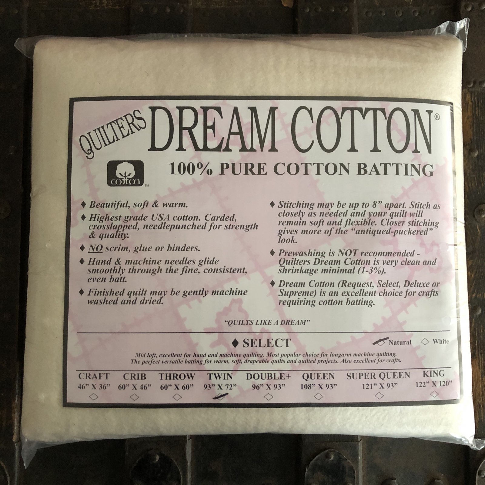 Quilters Dream Select Natural Cotton Batting Twin Size