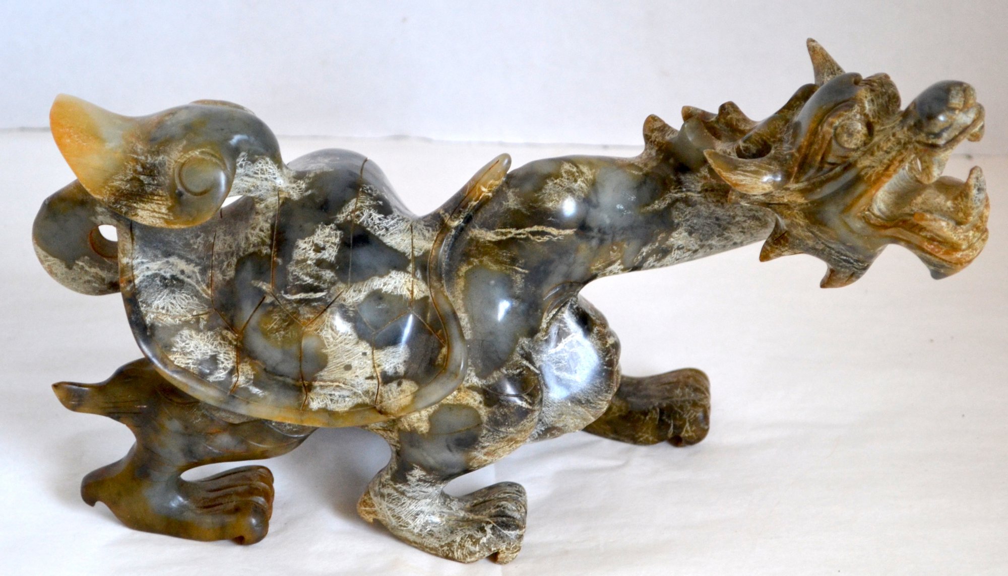 Chinese Hard Stone Carving of a Dragon PTX
