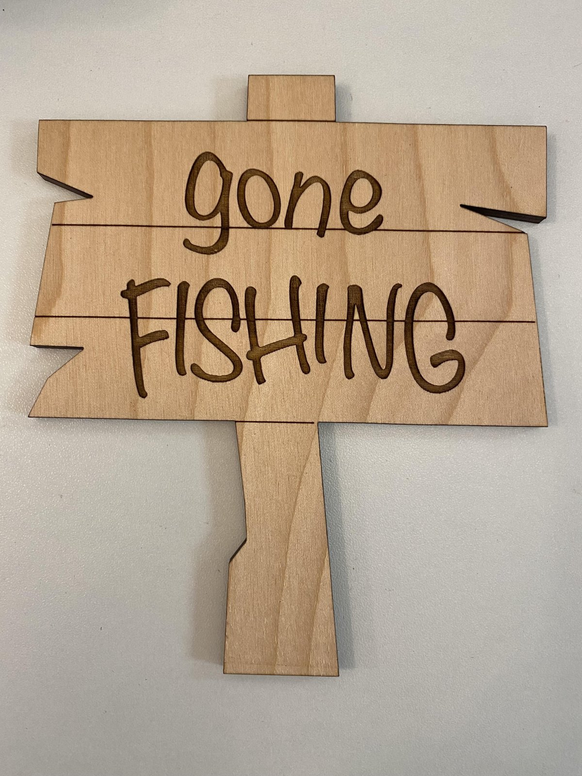 Small Wood Gone Fishing Rustic Sign Cake Topper