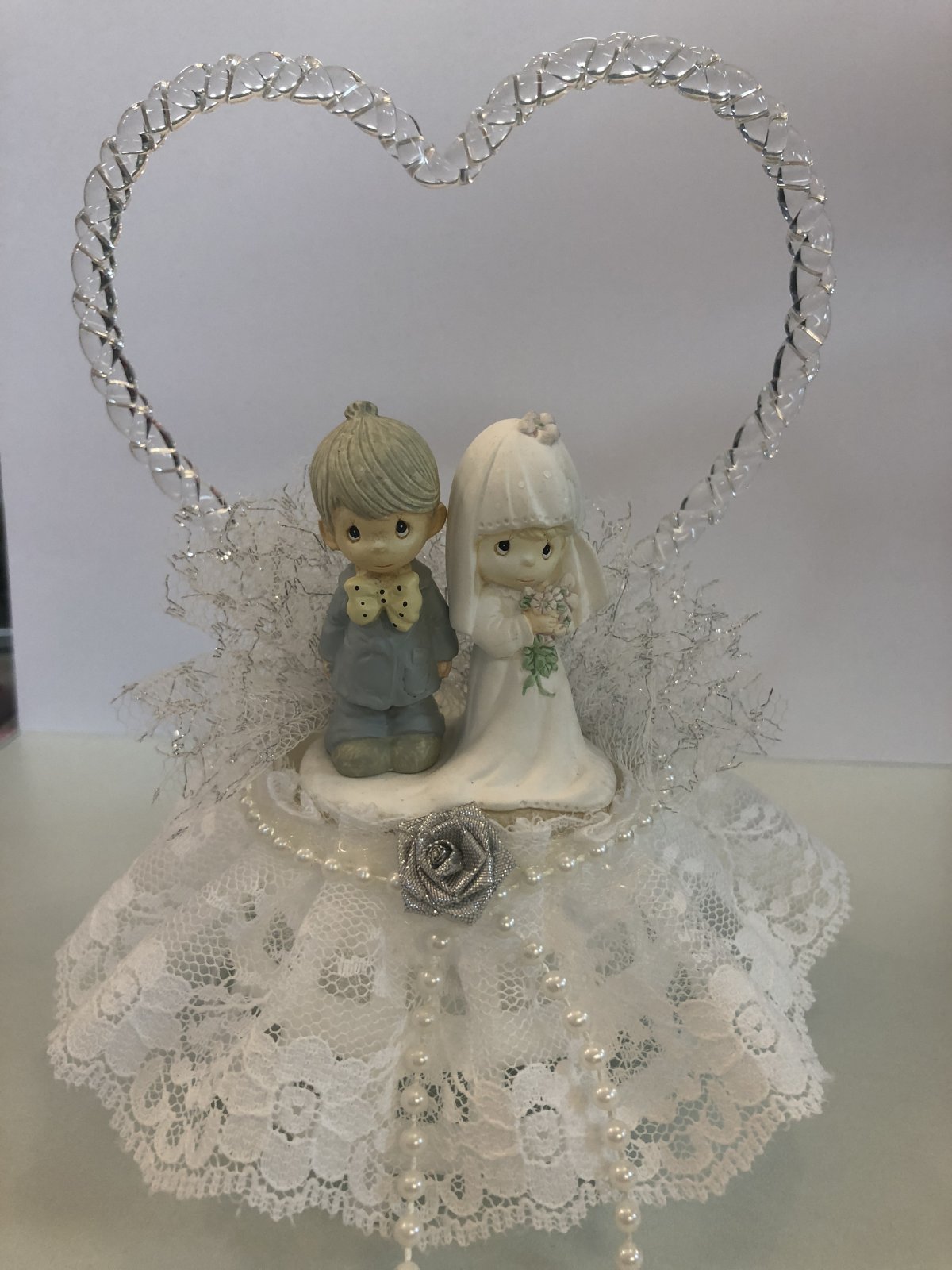 Precious Moments Wedding Cake Topper with Glass Heart