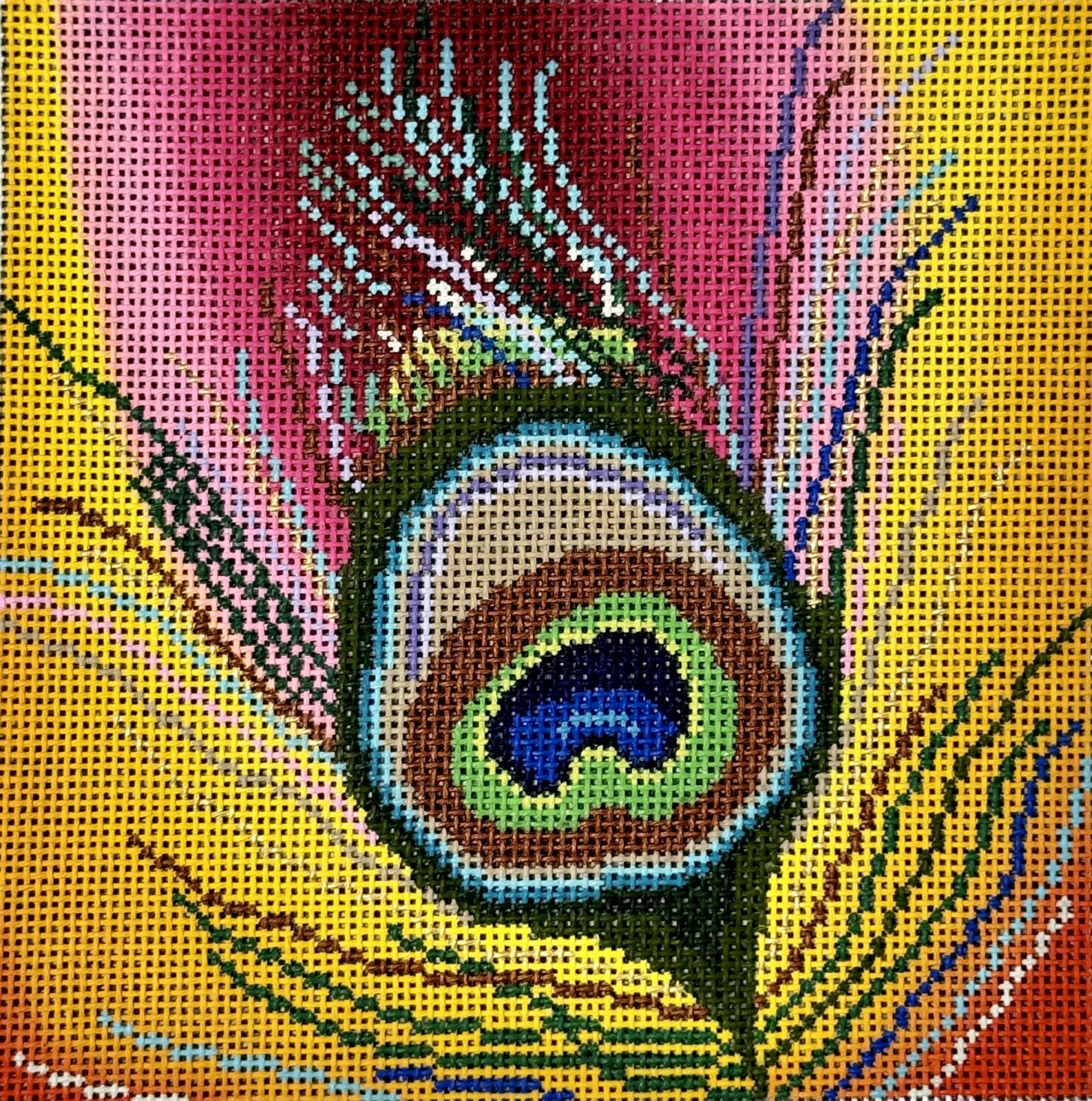 Colorful Peacock Feather from JP Needlepoint