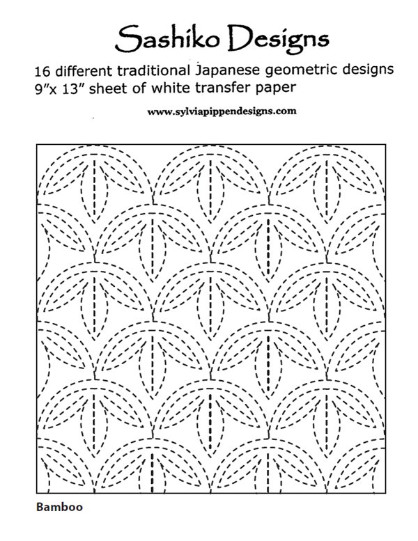 16 Japanese Geometric Sashiko Designs & White Transfer Paper