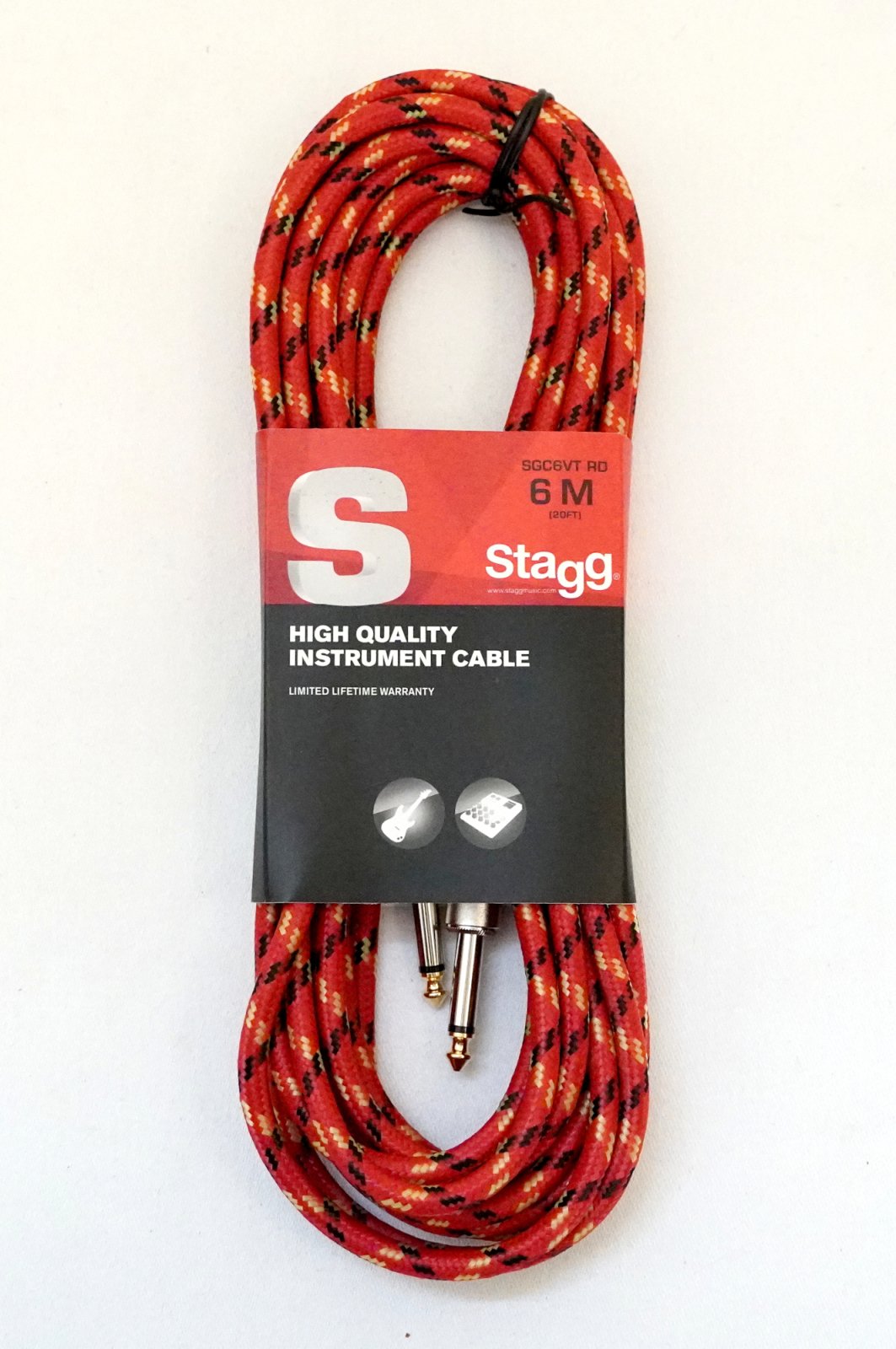 Stagg Guitar/Instrument Cable 20 Foot Tweed Red 882030182204