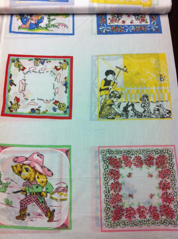 Handkerchief Vintage Print SIXTEEN BLOCKS Handkerchief Panel Nursey White Block Panel Cotton