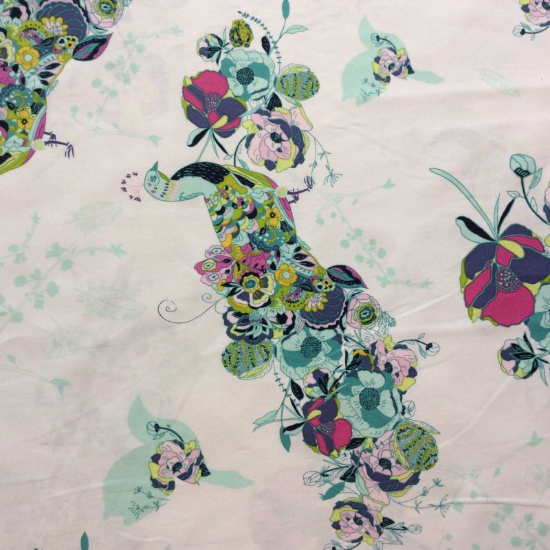AR01 Floral Peacocks Birds Flowers Feathers Quilt Cotton Quilting Fabric