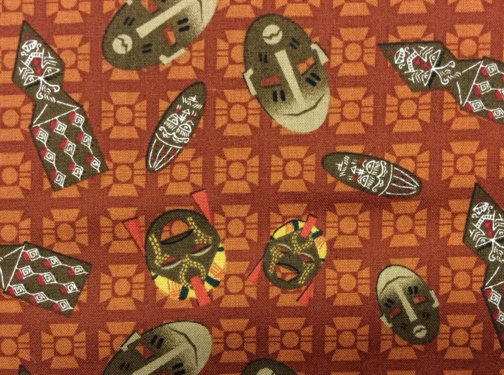 African Tribal Ritual Masks Folk Art Cotton Quilt Fabric AV01