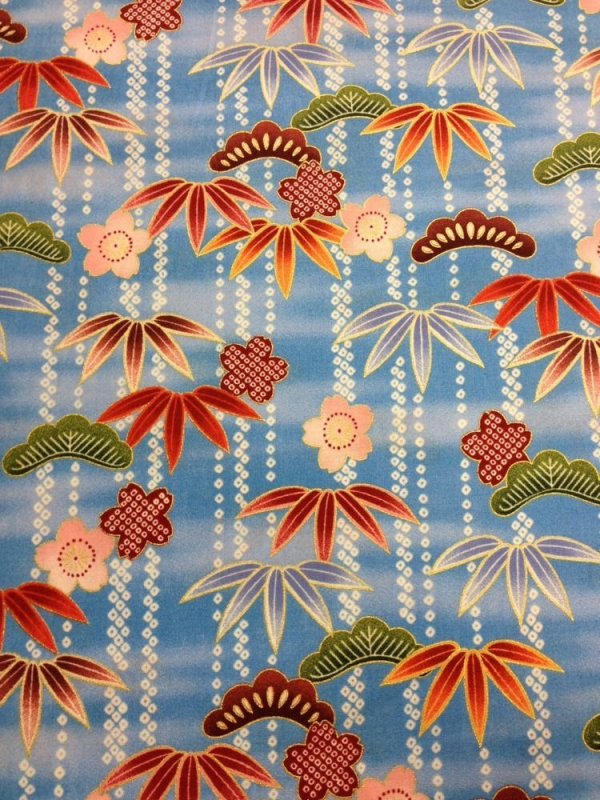 Japanese Kona Bay Secret Pond Asian Flowers Japan Blue Cotton Fabric