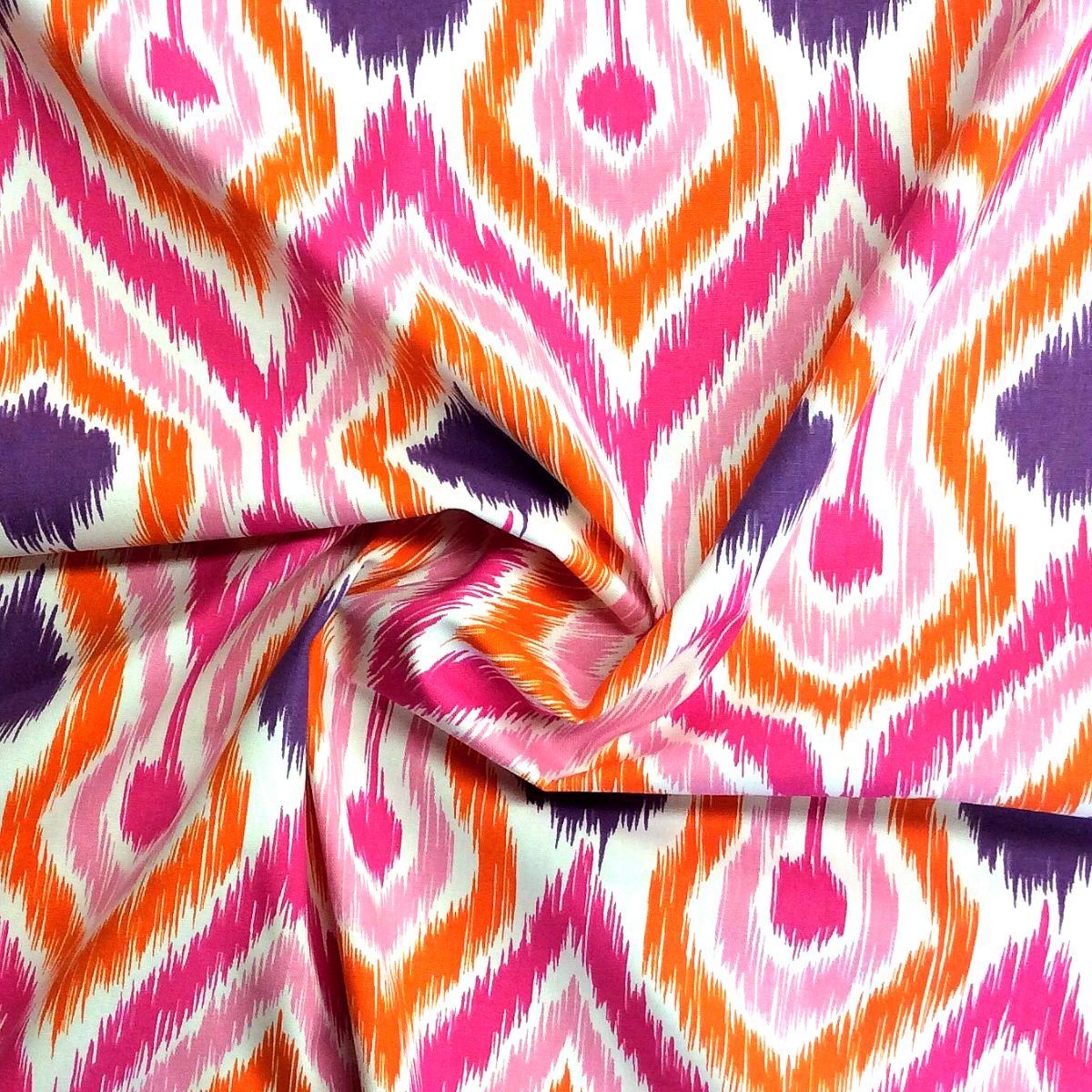 IKAT Print Psychedelic Wave Orange Purple Pink 100 Cotton Upholstery