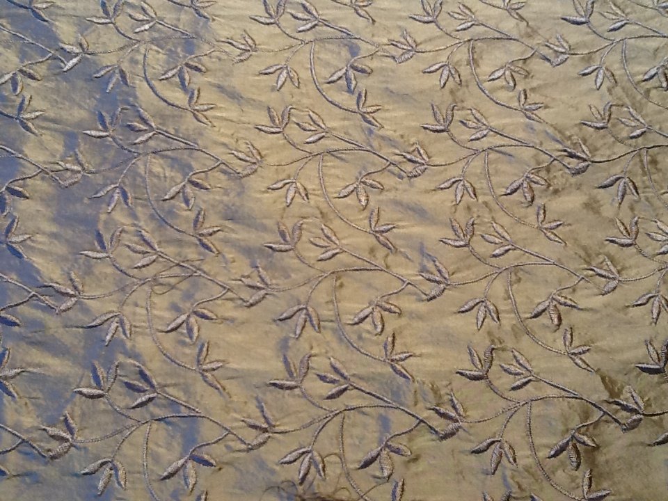 Embroidered Silk Gold Tone On Tone Leaves Branches Nature Silk Fabric Drapery Fabric SALE! 19