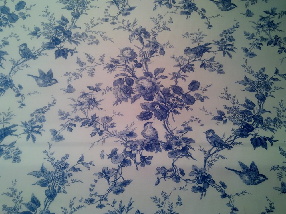 Toile Blue and White Birds Floral 100 cotton Branches Isabella Thibaut