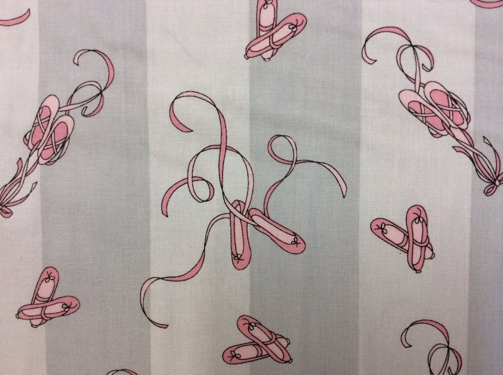 Ballet Shoes Pink Slippers Ribbons Twirl Cotton Fabric Quilt Fabric HG01