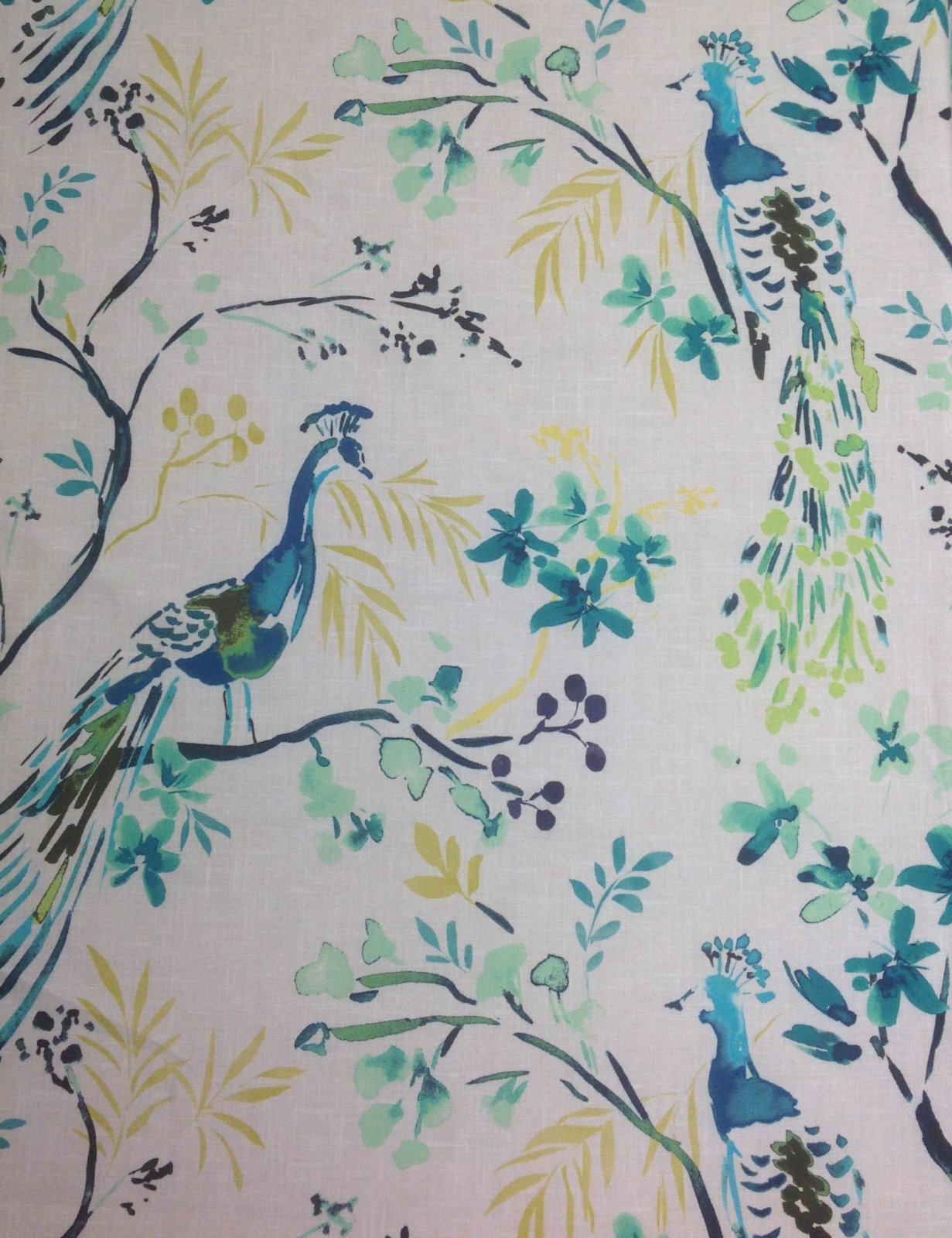 Peacock Blue Bird Watercolor Painting Upholstery Home Decor Fabric HM120