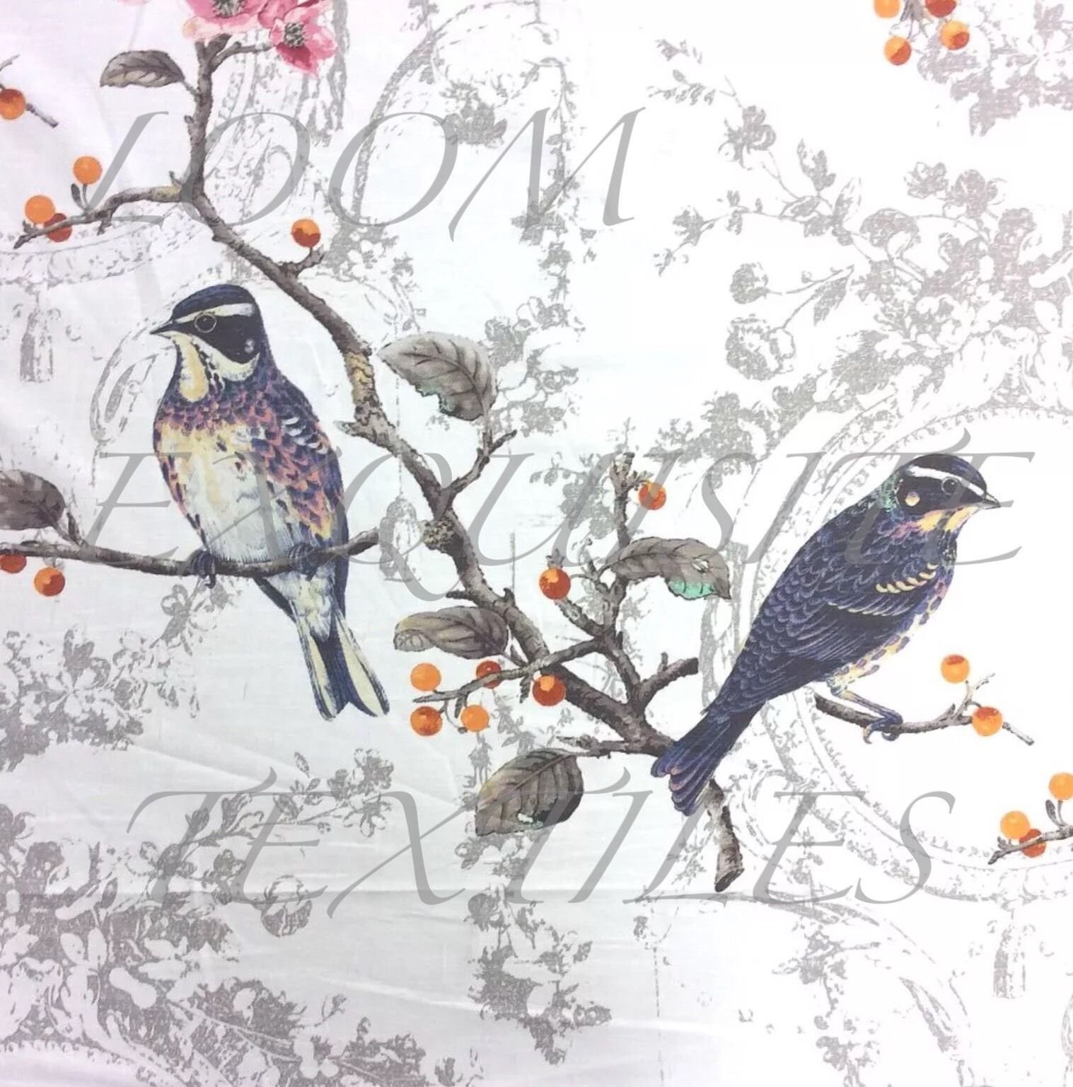 STUNNING Large Modern Birds Watercolor Floral Cotton Textured Home