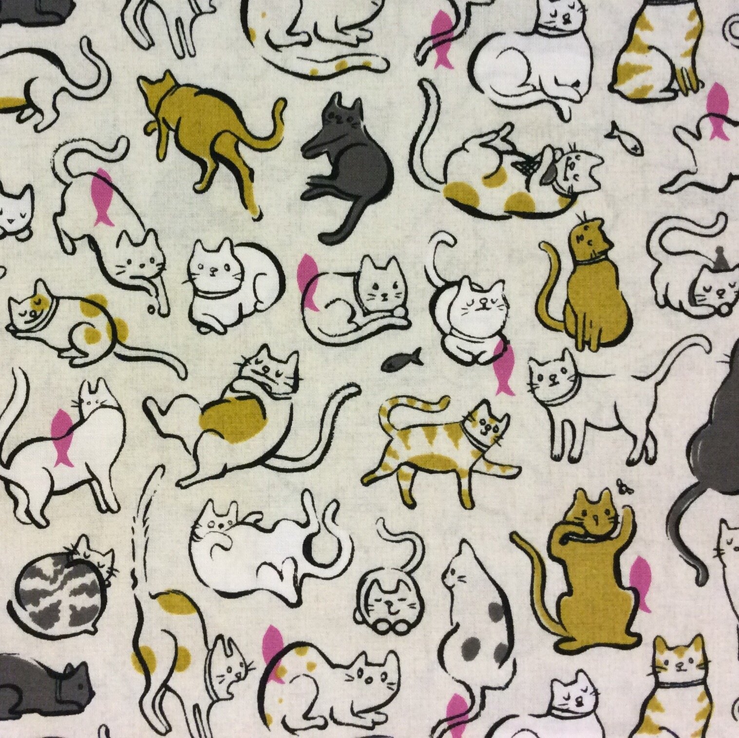Cotton + Steel Playing Kitties Cats Kittens Cat Feline Fish Cotton