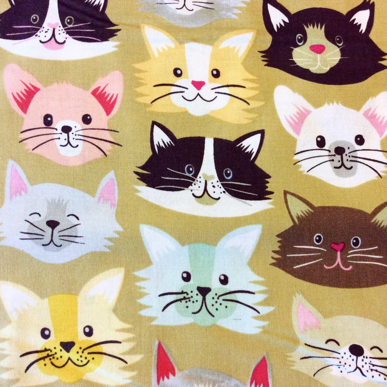 MD317 Kitty Faces Cats Kittens Animal Pets Cute Kids Kitties Cotton