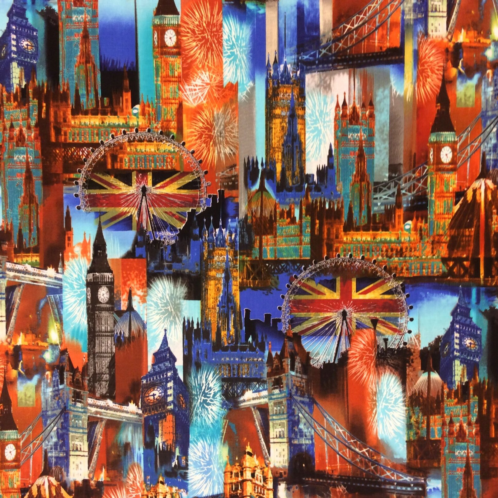 London Calling Big Ben UK Landmarks England Britain Cotton Quilt Fabric