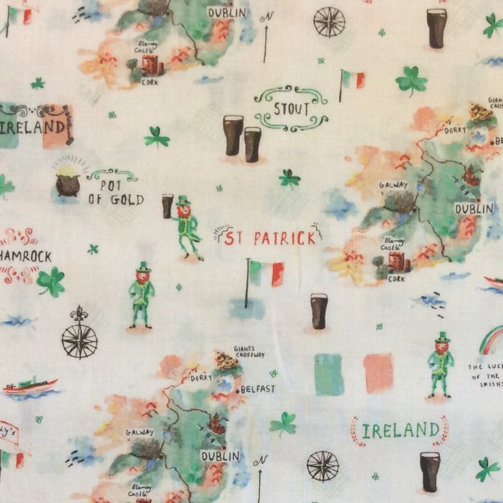 Ireland St Patrick's Day Erin Retro Mini Print Cotton Quilt Fabric FT72