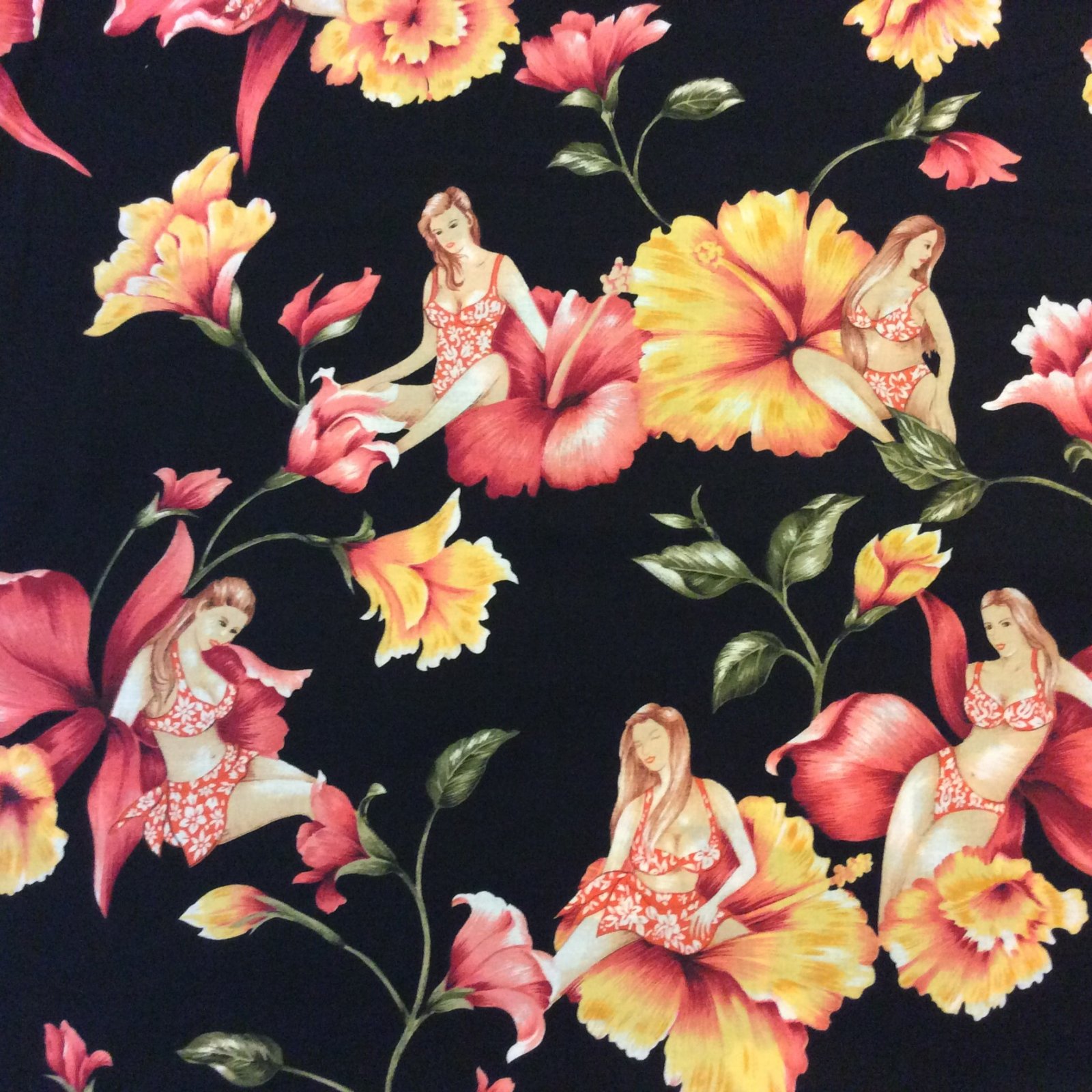 Sexy Pin Up Girls Hawaiian Tropical Luau Tiki Bar Retro Cotton Quilt