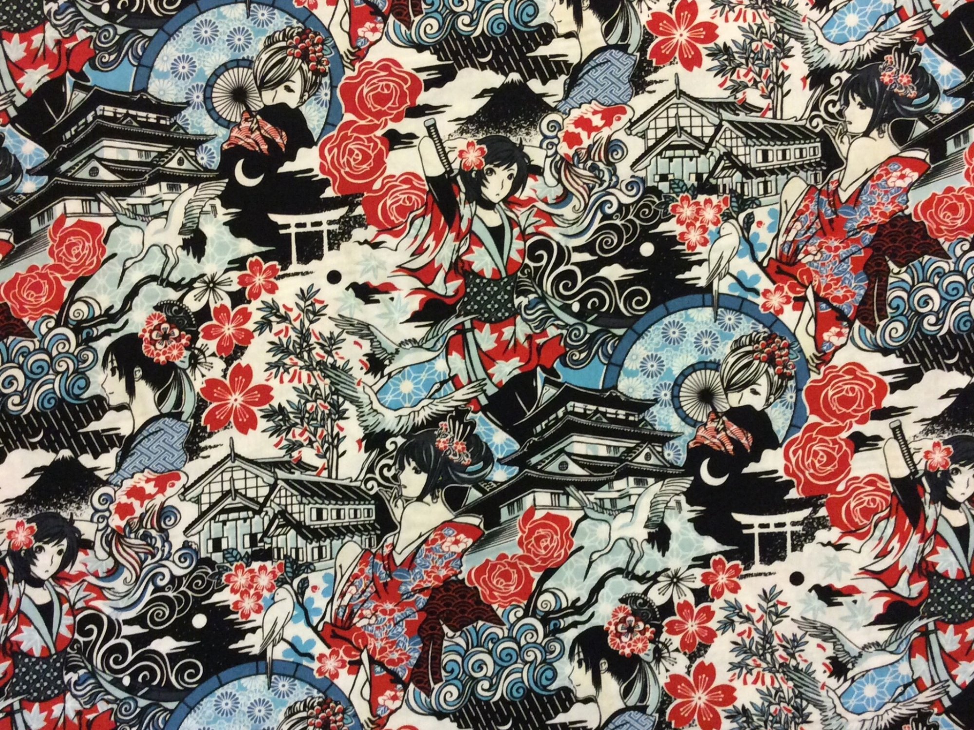 Cosplay Kawaii Japanese Asian Manga Pagoda Cotton Quilt Fabric TP005