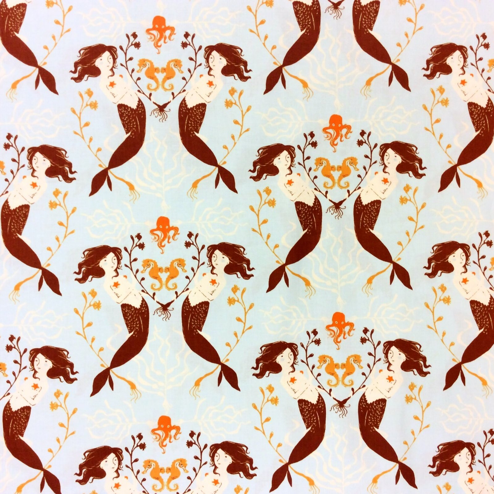 Heather Ross Mendocino Mermaids Octopus Sea Seahorse Cotton Quilt Fabric Wi70