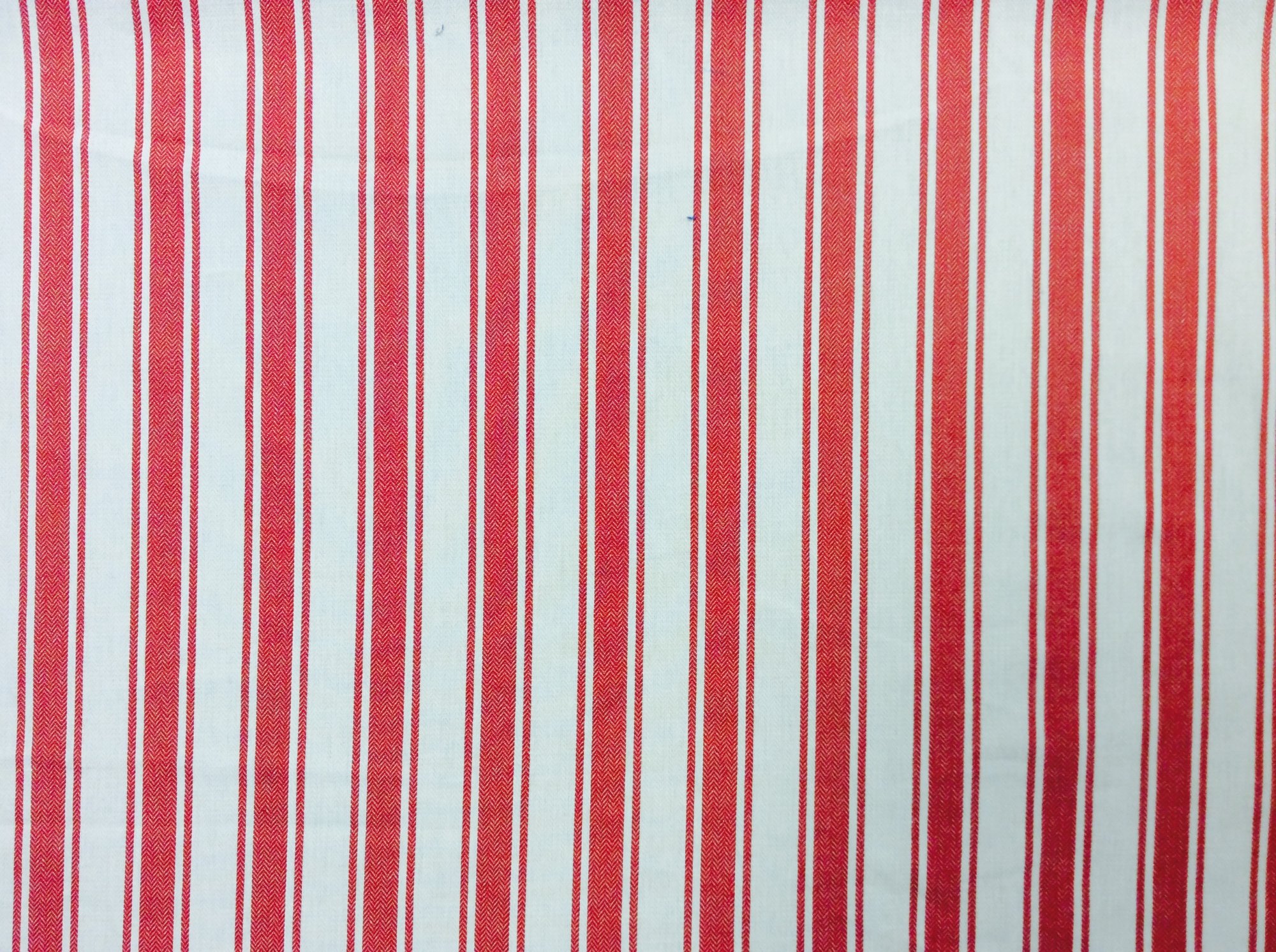 Red and OffWhite twill woven ticking stripe. Home decor. Drapery