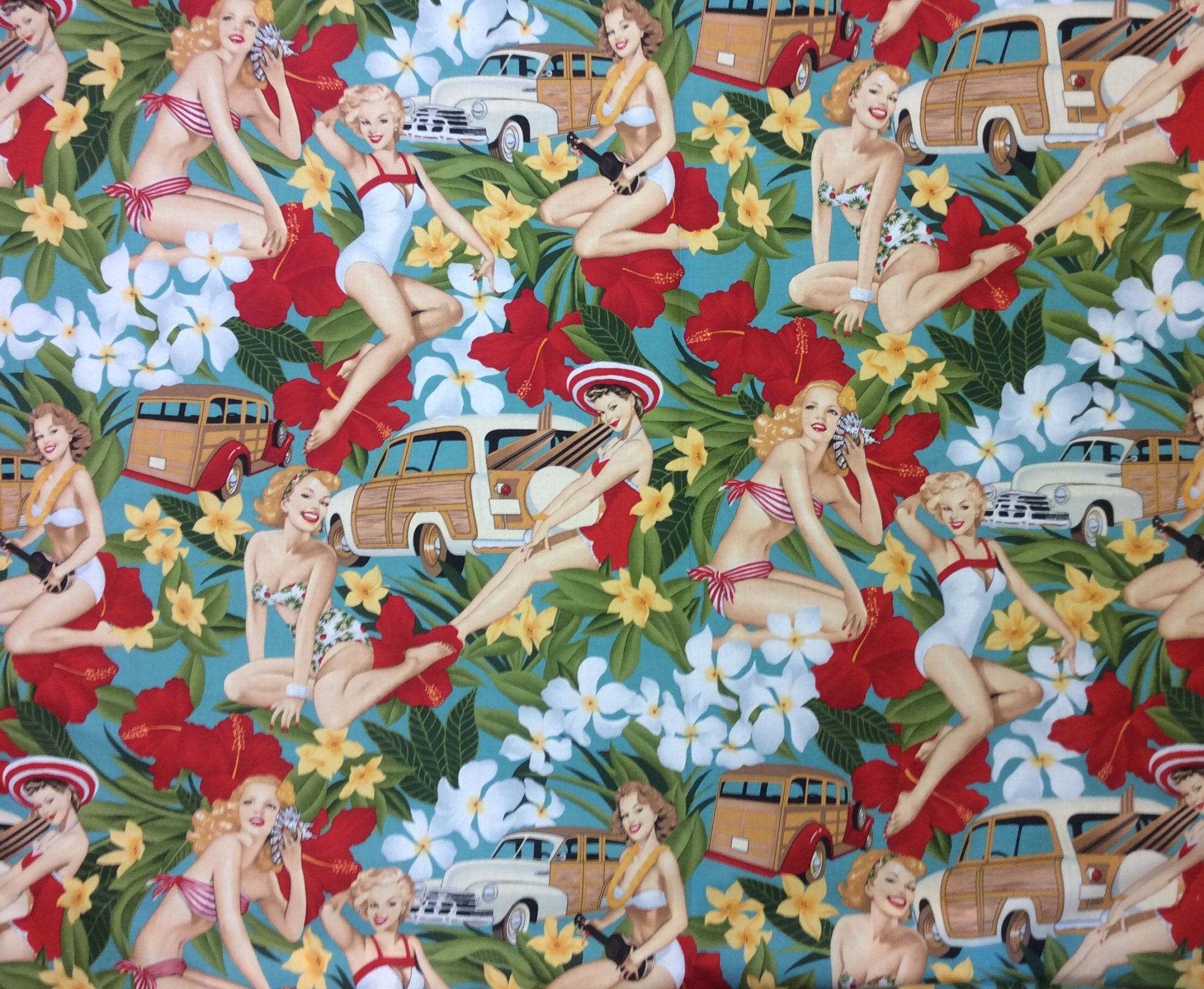 Sexy Pin Up Girls Aloha Girls Woody Wagon Retro Hawaii Hula Luau Tiki