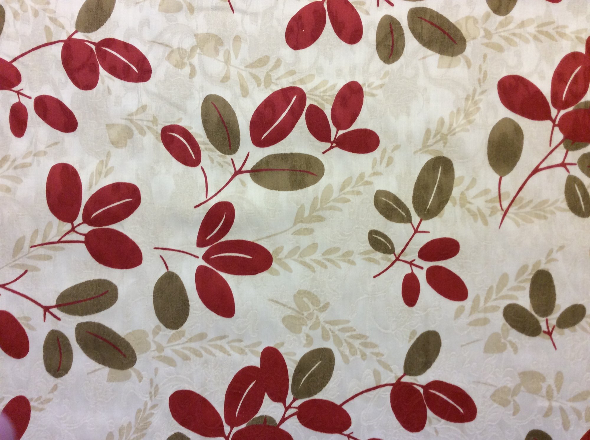 Scandinavian Modern Red Brown and Dark Cream Leaf Twig Heavy Weight Cotton Fabric Drapery Fabric