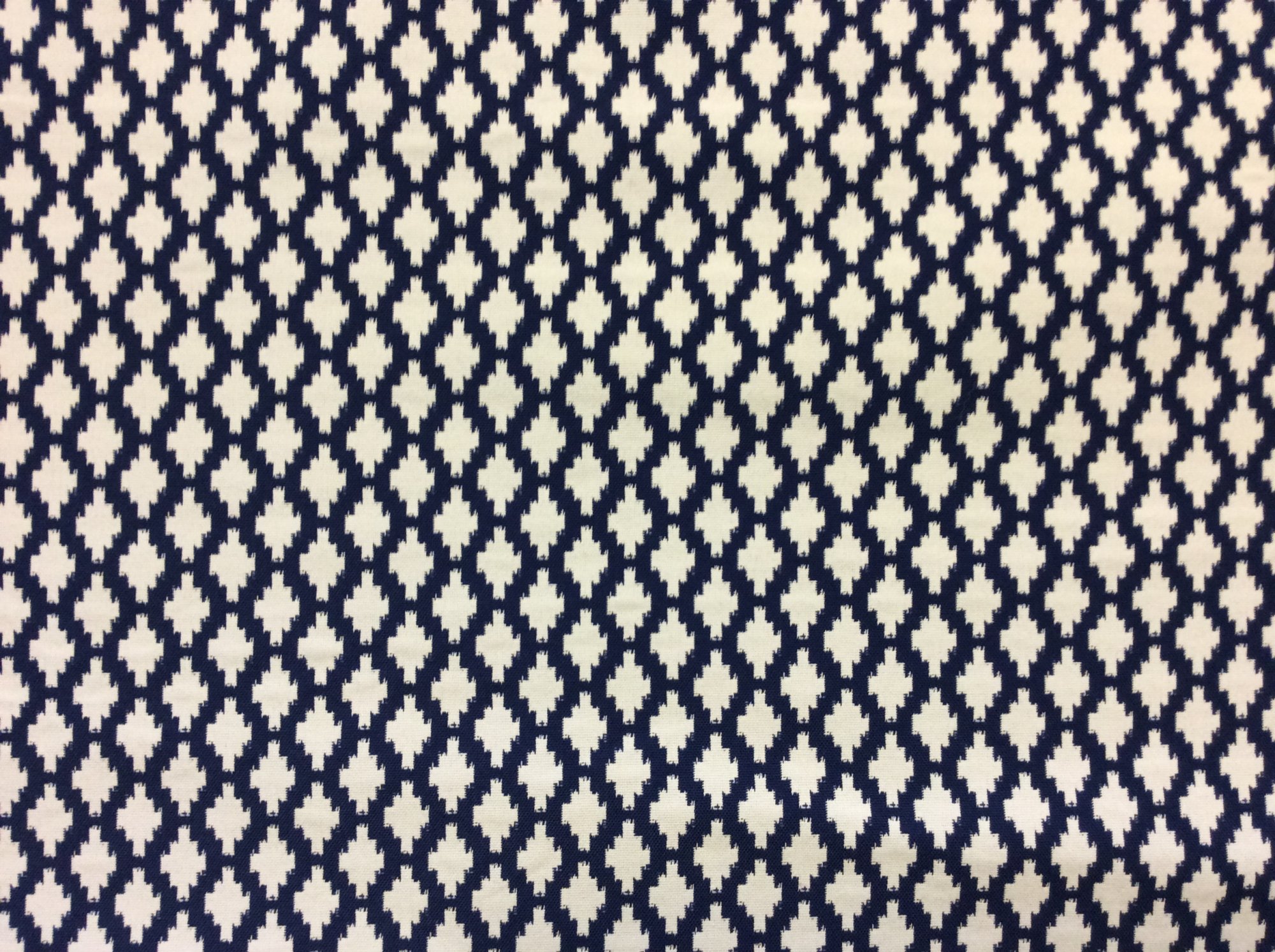 Reversible Geometric Navy Royal Blue and White Small Scale Ikat Indoor