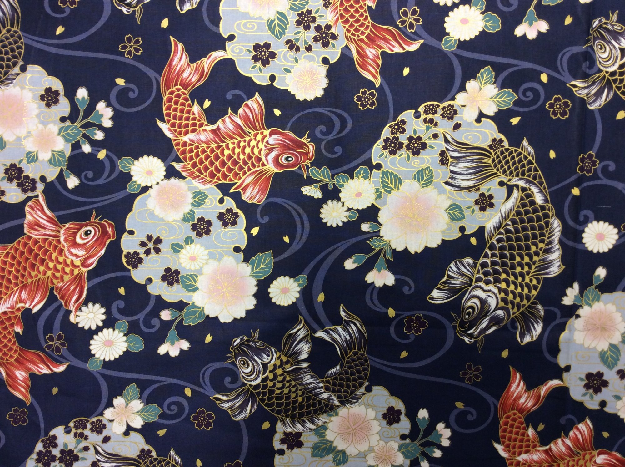 Koi Fish Japanese Asian Kimono Print Cotton Quilt Fabric NT55