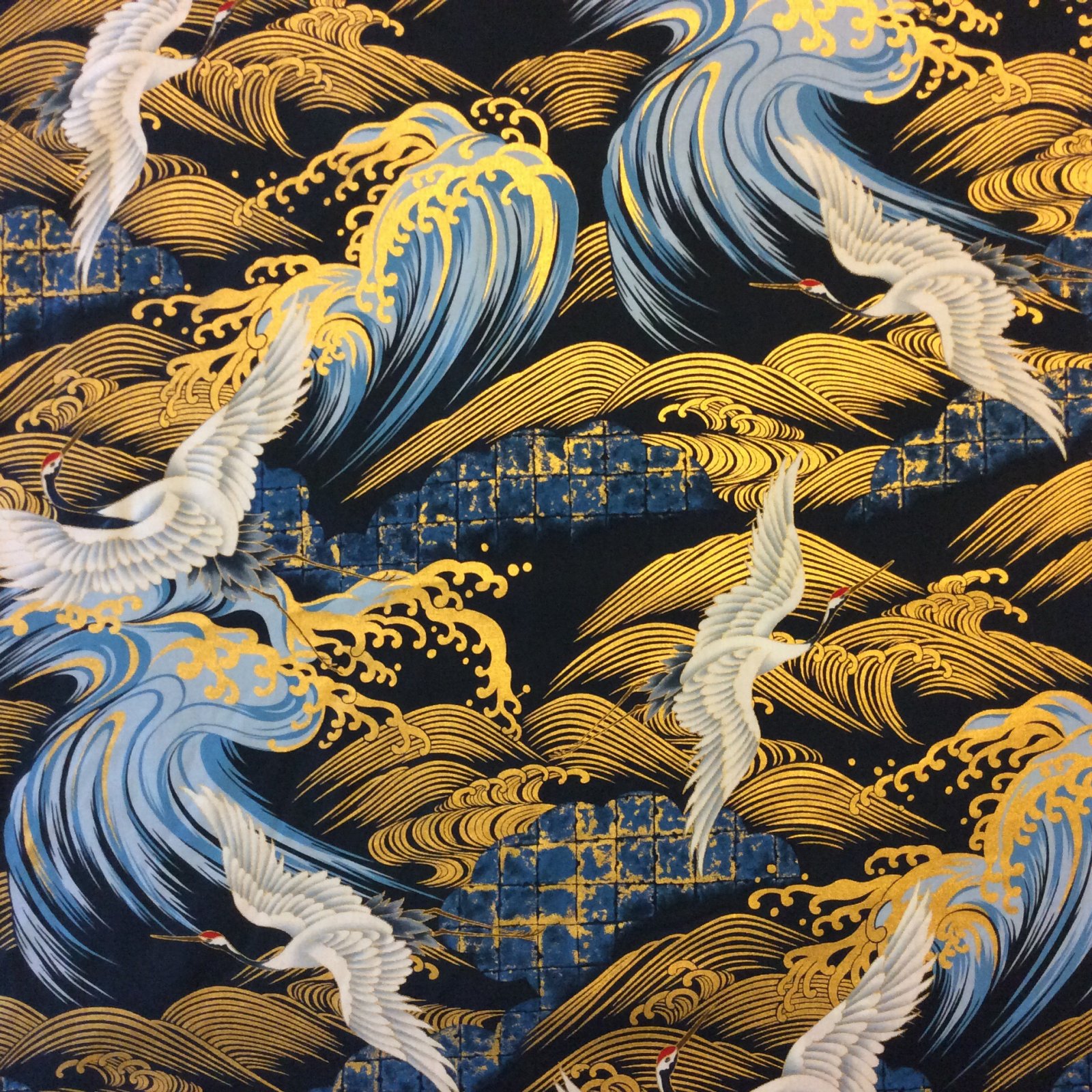 Kona Bay Cranes Waves Birds Japanese Asian Kona Bay Cotton Quilt Fabric