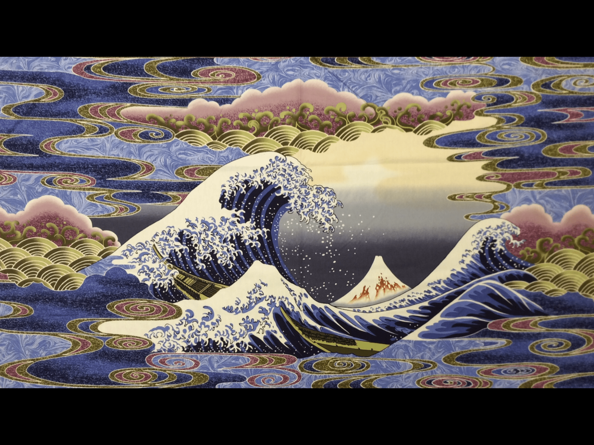 Hokusai Wave Japanese Asian Cotton Quilt Fabric PANEL TP041