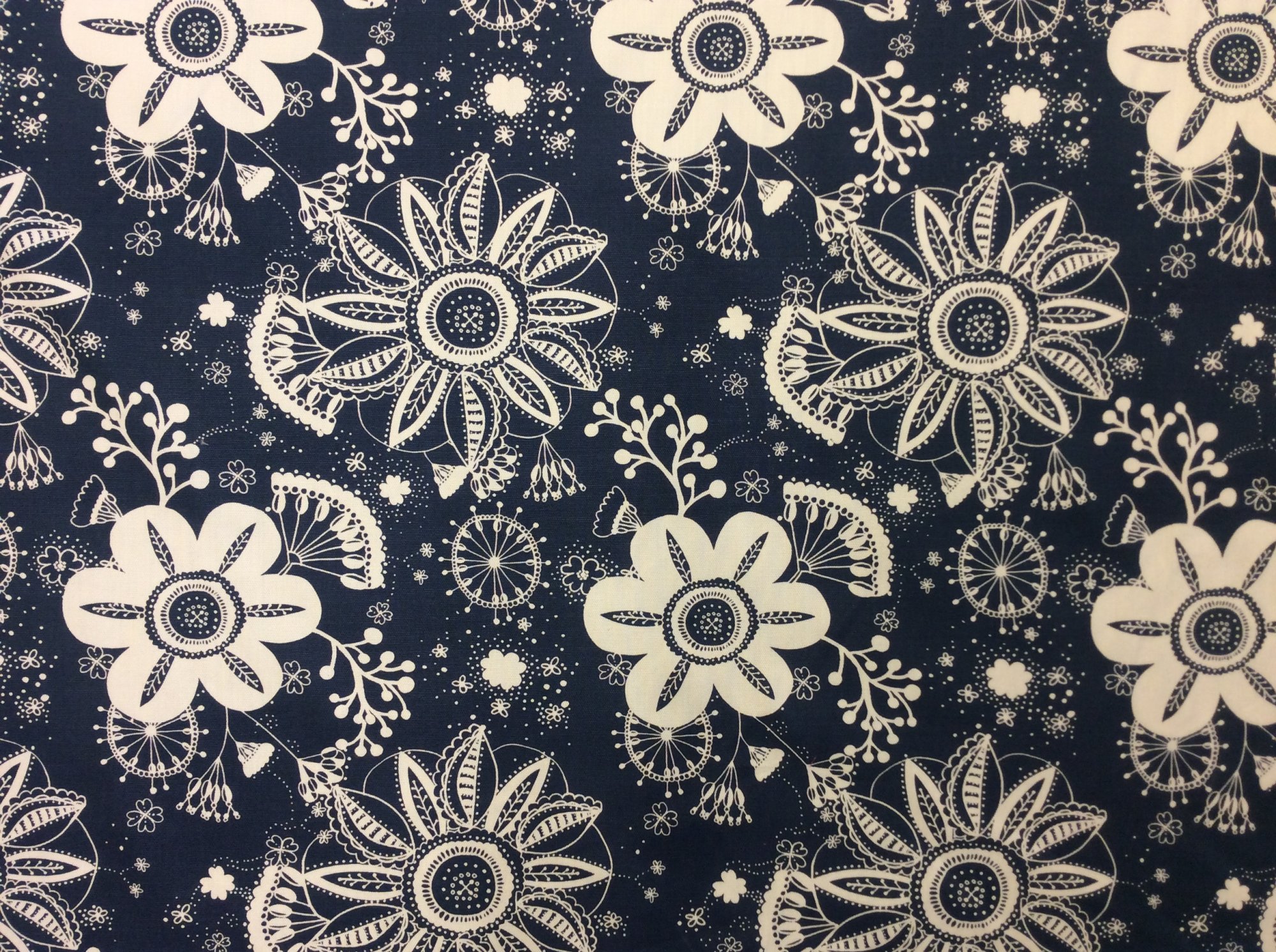 Floral Modern Block Print Navy & White Famous Maker Indoor Outdoor