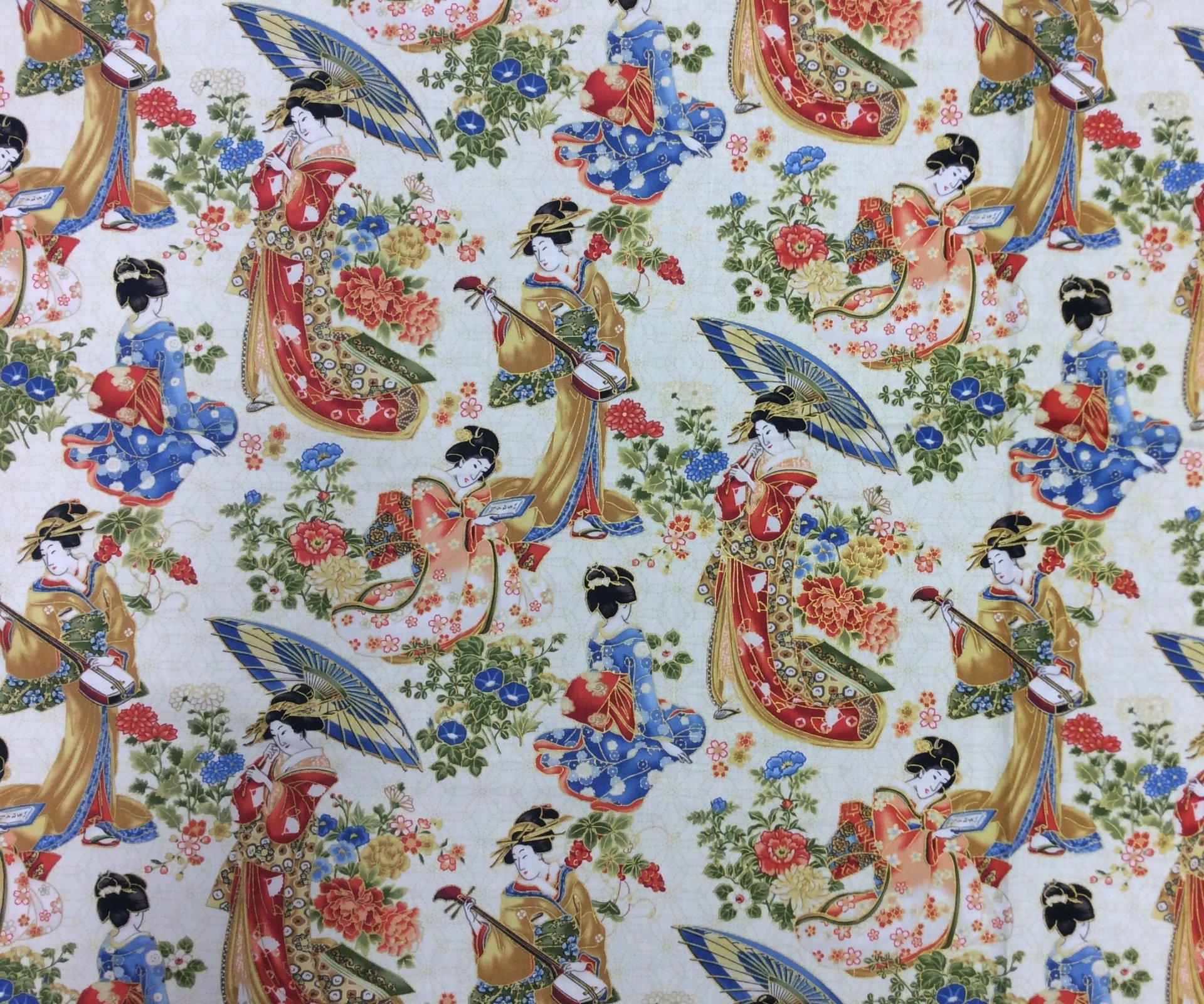 FAT QUARTER! Japanese Geisha Garden Kimono Fan Asia Japan Cotton Fabric