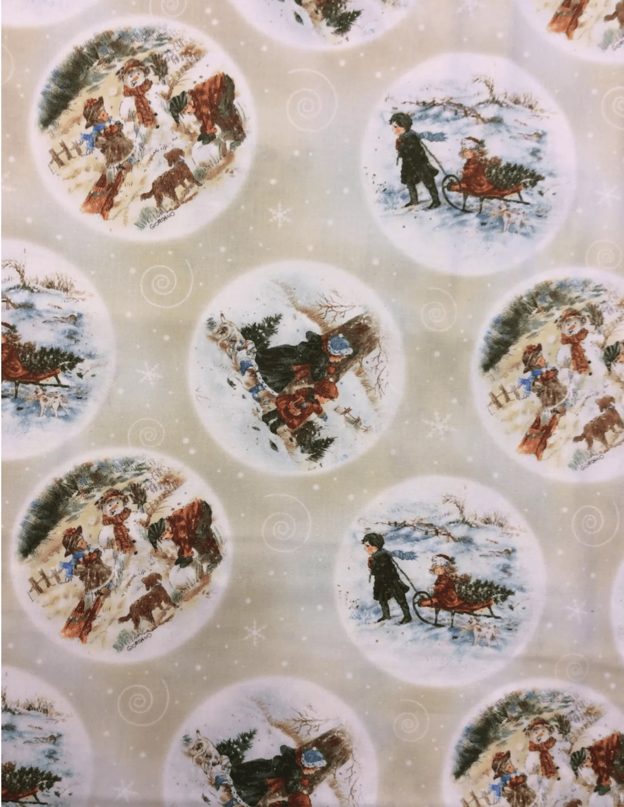 FF29 A208 Vintage Christmas Scene Snowman and Children Playing Winter