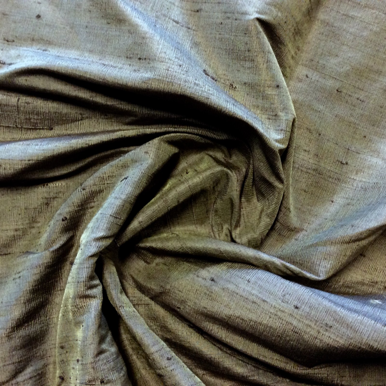 SILK Dark Brown Green Hue Exquisite Hand Woven Dupioni 100 Silk Fabric