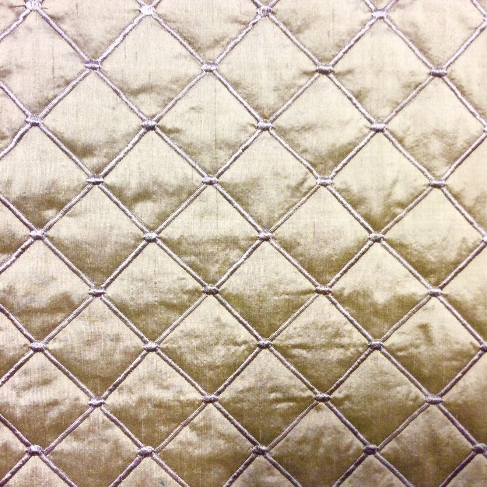 Silk Dupioni Taupe Quilted and Embroidered High End Luxury Home Decor