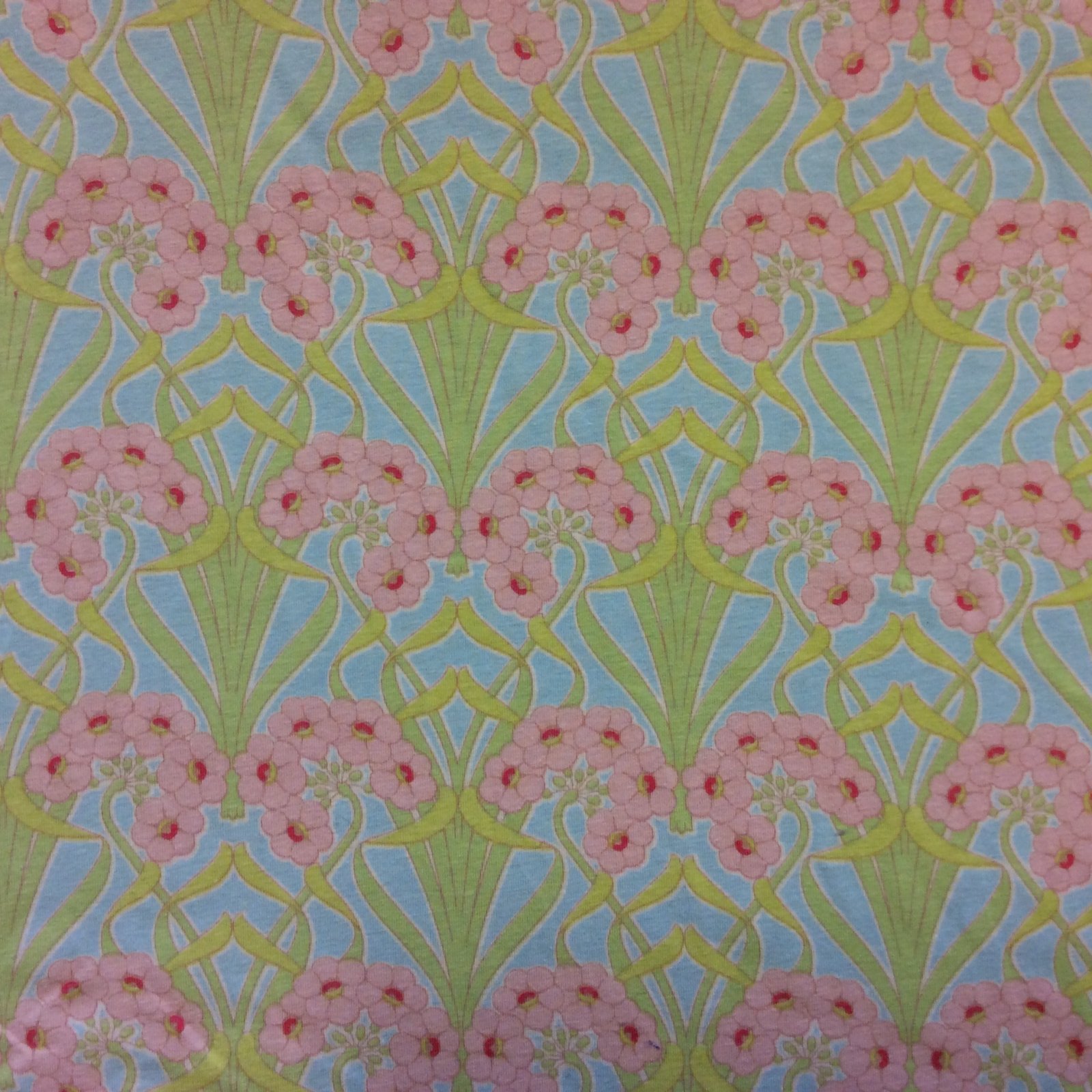 Knit Fabric Art Nouveau Pastel Floral Vine Cotton Blend Mid Weight