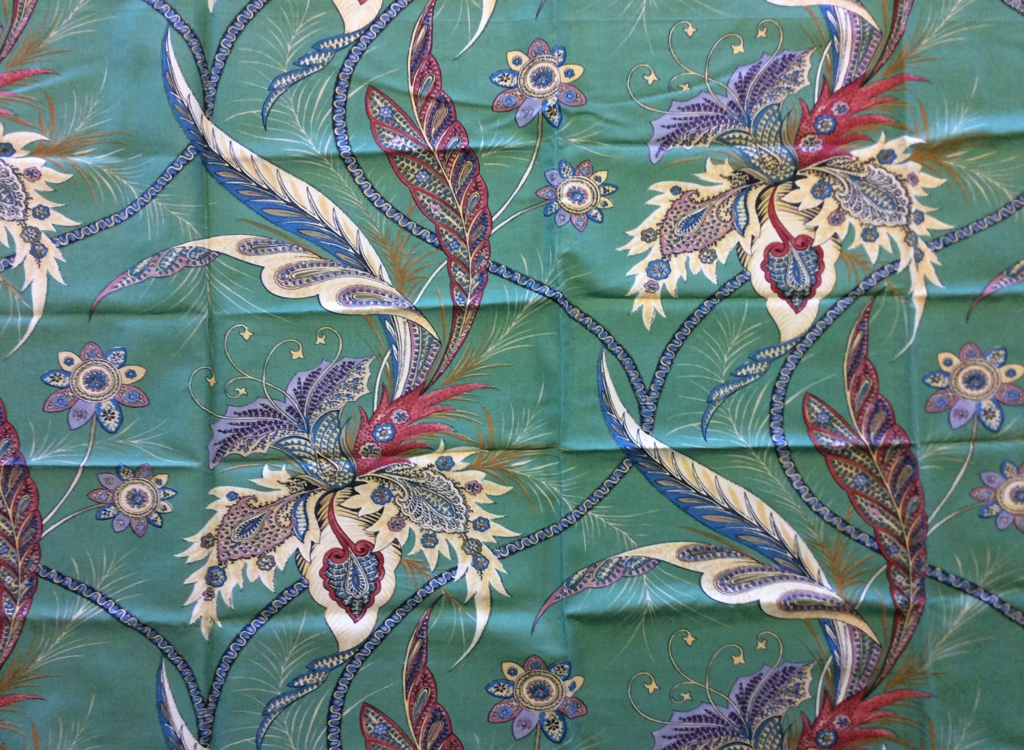 Clarence House Beauvoir Green Hand Print Floral Cotton Linen Fabric