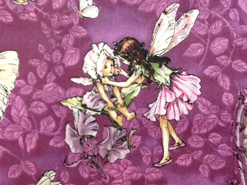 Flower Fairies Fairy Cecily Barker Purple with Silver Metallic Glitter Quilt Fabric Cotton