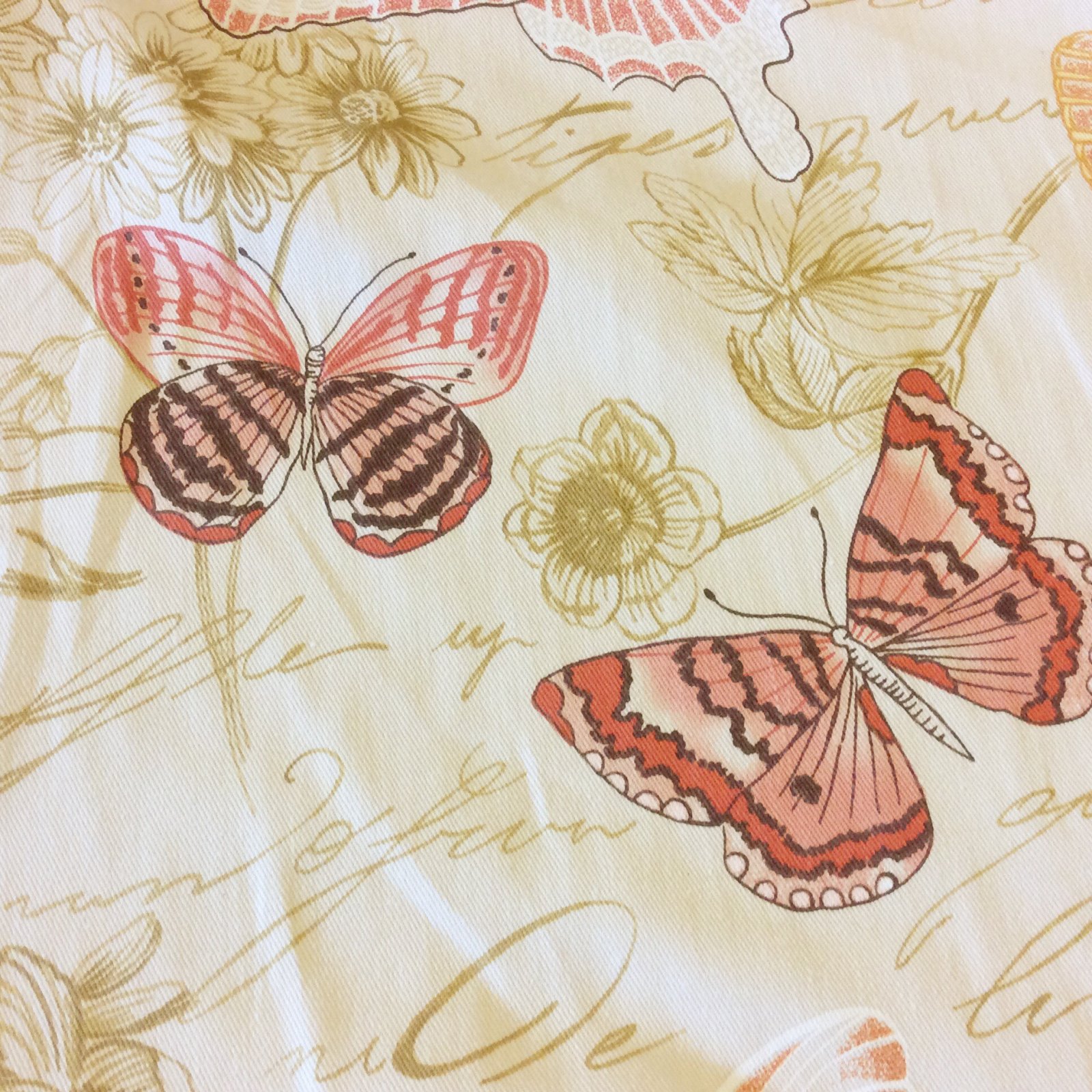 Papillion Butterfly Script Garden Floral Cotton Drapery Home Decor