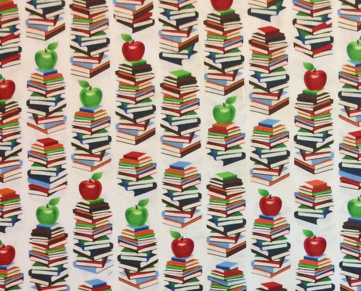 MD217 Back To School Teacher Apple Teachers Pet Books Quilting Cotton Fabric