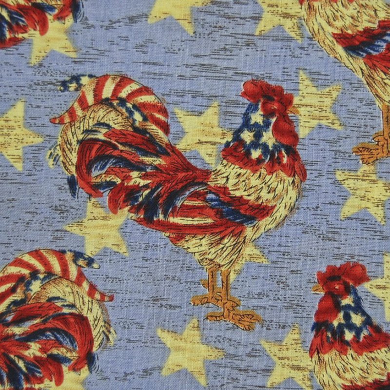 MD48 Patriotic Rooster Farm Star Crafting By the Yard Cotton Fabric