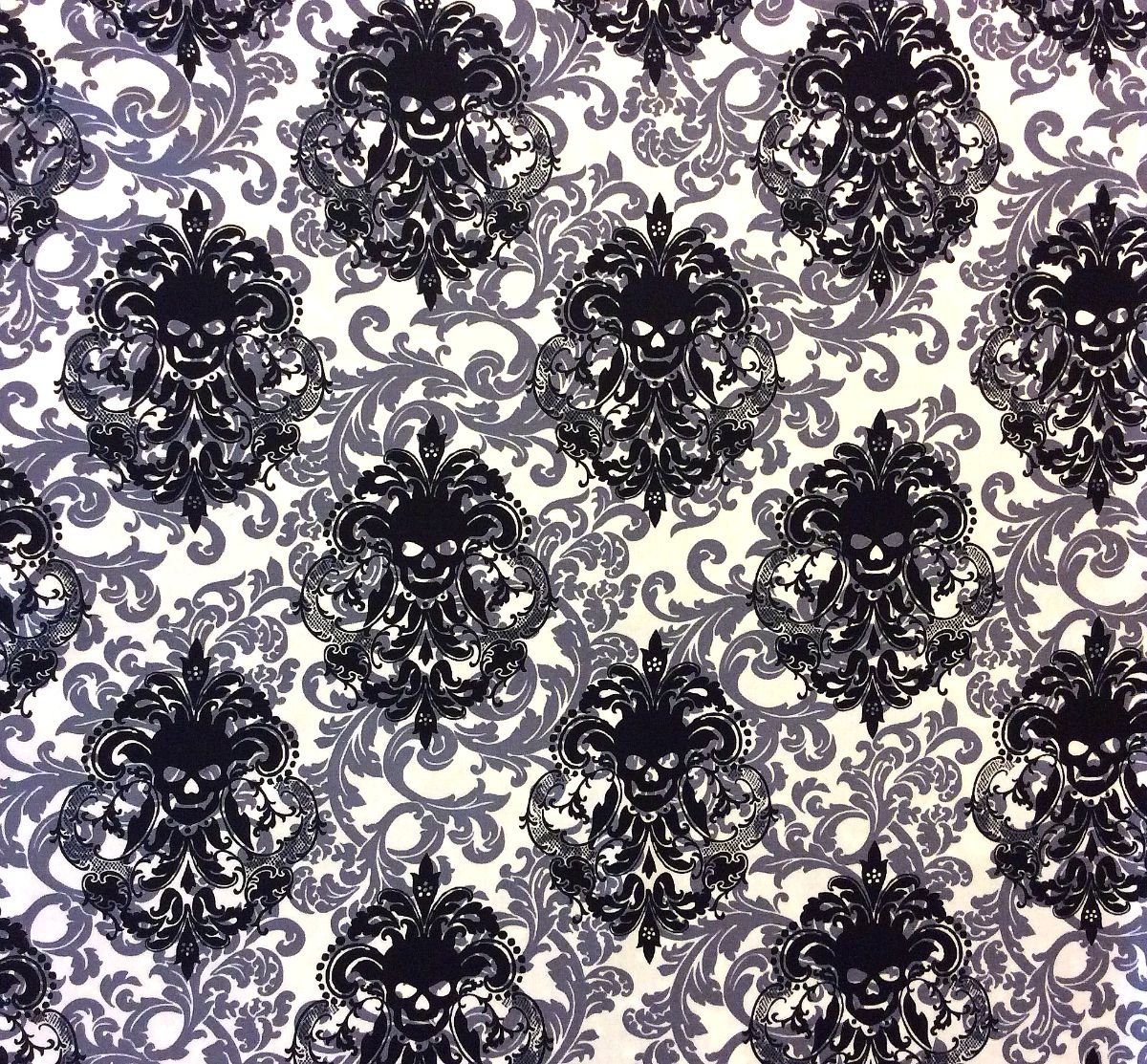 Skull Damask Spooky Halloween Gothic Manor Scary Cotton Quilting Fabric