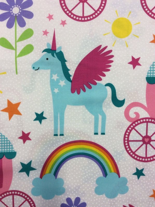 Pegasus Unicorns Rainbows Flowers Stars Sunshine Cotton Fabric Quilt