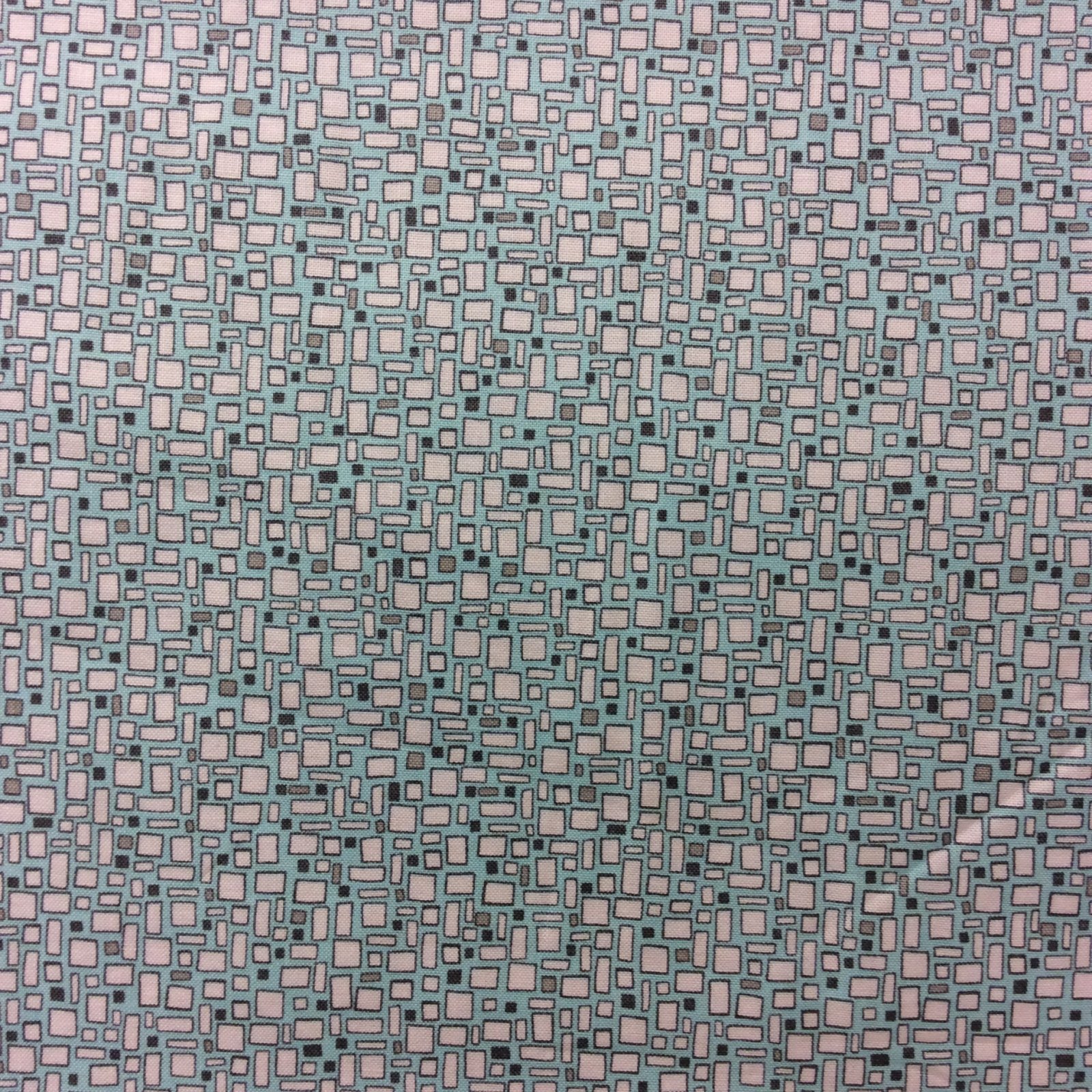 MM57 Small Geometric Squares Blue Black Gray Shapes Quilt Cotton